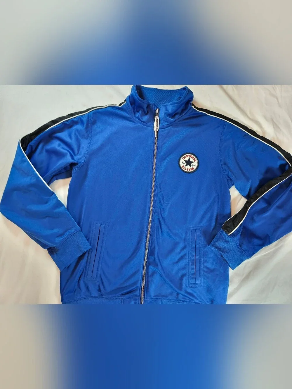 Converse All Star Boys Blue Zip Up Long Sleeve Pocketed Track Jacket Size Large